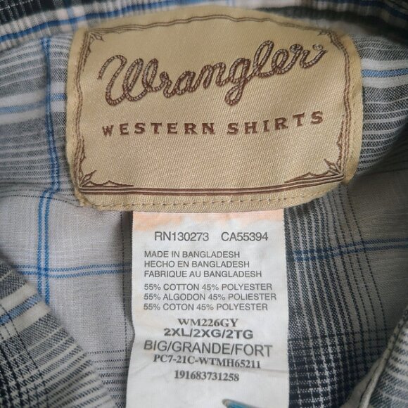 Wrangler Pearl Snap Shirt Size 2XL XXL Short Sleeve Plaid Western Rodeo Cowboy - Picture 3 of 10